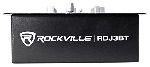 Rockville RDJ3BT 2 Channel DJ Mixer with USB, Bluetooth, Talkover, 4 Line Inputs | 4 RCA Line Inputs, USB MP3 Player, 1/4" Mic/Headphone Jacks, Cue Monitor, 3-Band EQ, Crossfader, Master/Rec Outputs - style: with bluetooth