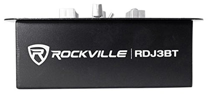 Rockville RDJ3BT 2 Channel DJ Mixer with USB, Bluetooth, Talkover, 4 Line Inputs | 4 RCA Line Inputs, USB MP3 Player, 1/4" Mic/Headphone Jacks, Cue Monitor, 3-Band EQ, Crossfader, Master/Rec Outputs - style: with bluetooth