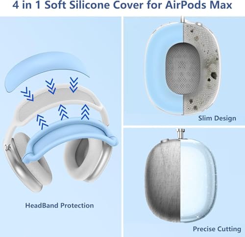 [4 in 1] Case Cover for AirPods Max 2/1 (2026/2024/2020) Ear Pad Case Cover/Headband Cover/Ear Cups Cover with Bling Star for Apple AirPods Max Headphones (Bling Sky Blue Star) - color: Bling Sky Blue Star