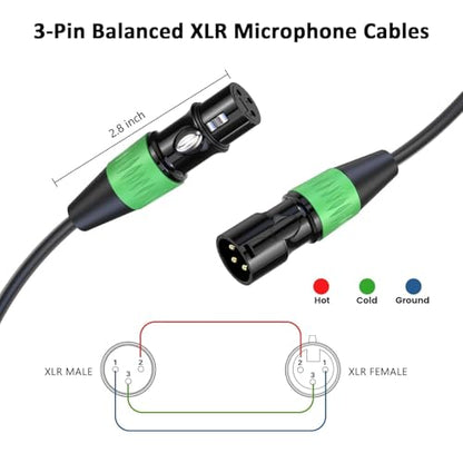 XLR Cables 100ft 2 Packs, Microphone Cables Male to Female 3 Pins - size: 100 feet