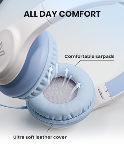 GE01 On-Ear Headphones w/Mic, Portable Lightweight Folding Stereo Bass Headphones for Smartphone, Tablet, Computer - Kids School (Blue)