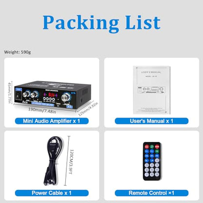 AK35 200W Stereo Audio Amplifier Bluetooth 5.0, 2.0 Channel Mini Amplifier Stereo Receivers with Bass & Treble Control,Home Amplifier w/AUX, USB, SD Card Input,Remote Control - color: black-AK35