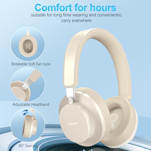 Noise Cancelling Headphones Wireless Bluetooth, Over Ear Headphones Bluetooth with Microphone, Cancelling Wireless Headphone Over Ear, 65h Playtime, Clear Calls, Comfort Fit For Travel (Beige) - color: Beige