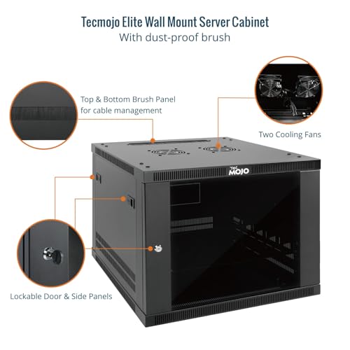 Tecmojo 9U Wall Mount Rack Cabinet, Heavy-Duty 176 Lbs High Load Capacity, 19” Enclosed Server Network Rack with Glass Door, 17.7” Deep – Elite Collection - size: 9U/17.7in Depth/Glass Door
