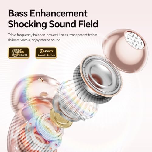 Clip-On Open Ear Earbuds for Women with Matching Bracelet, Bluetooth 6.0 Wireless Earbuds, Hi-Fi Stereo Sound, Lightweight Headphones for Small Ears, 40H Playtime, USB-C, Rose Gold,Pink - color: Rose gold