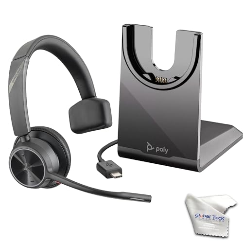 Poly Voyager 4310 - UC Wireless Bluetooth Mono Headset (USB-C) Teams with Charge Stand - Bundled with GTW Microfiber Cloth - Compatible with Deskphone, PC/Mac, Works with Zoom, RingCentral, Vonage