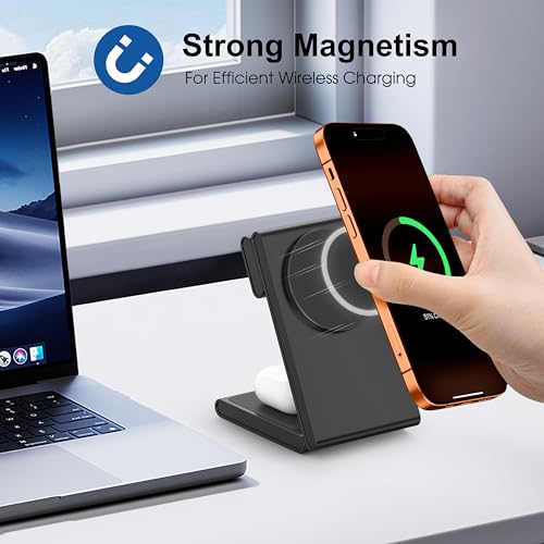 New Travel Foldable 3 in 1 Wireless Charging Station for Apple Magsafe Charger Stand,Fast Magnetic Wireless Charger Station for iPhone 17 Air 16 15 14 13 12 Series,Airpods Pro,Apple Watch Ultra-Black - color: Black