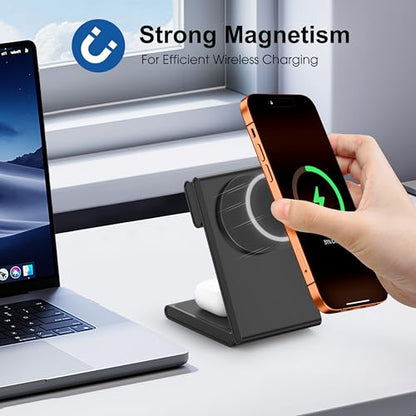 New Travel Foldable 3 in 1 Wireless Charging Station for Apple Magsafe Charger Stand,Fast Magnetic Wireless Charger Station for iPhone 17 Air 16 15 14 13 12 Series,Airpods Pro,Apple Watch Ultra-Black - color: Black