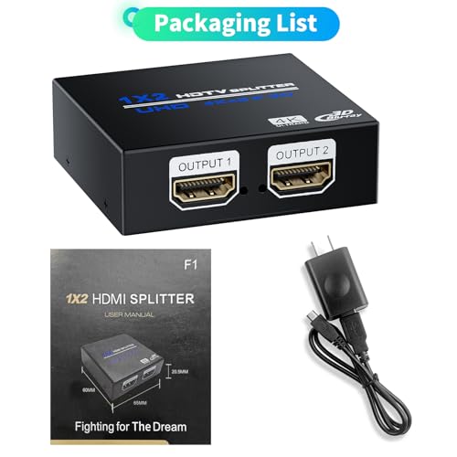 HDMI Splitter 1 in 2 Out 4K, 1x2 Powered HDMI Multi-Port Adapter for Dual Monitor, Support 4K UltraHD 3D HDR, Duplicate/Mirror Screens, Ideal for Xbox Ps5 Ps4 Ps3 Fire Stick Blu-Ray Player HDTV - size: 4K@30 1x2