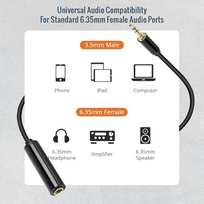 Tecmojo 1/4 to 3.5mm Adapter, 3.5mm 1/8 inch Male to 6.35mm 1/4 inch Female Stereo Audio Adapter for Headphones, Speaker, Guitar, Keyboard Piano, Home Theater Devices, Black