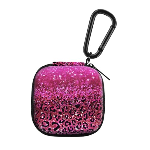 WIRESTER Portable Wireless Headphone Case, Earphone Storage Bag Carrying Case, Earbud Holder with Black Carabiner Compatible with Airpods - Hot Pink Sparkle with Black Pink Glitter Leopard - color: Hot Pink Sparkle With Black Pink Glitter Leopard