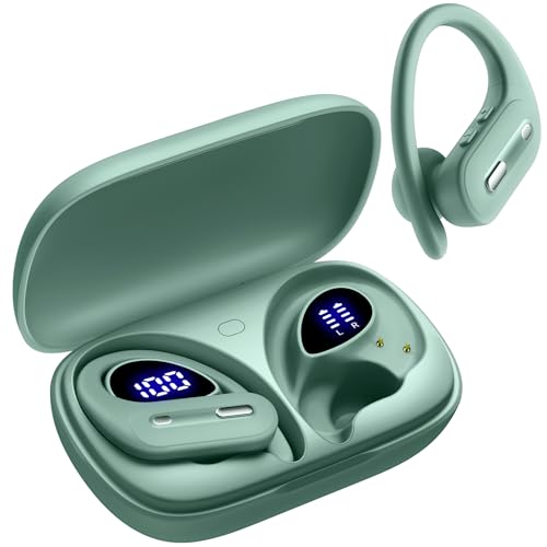 Bluetooth 5.3 Wireless Earbuds with 90H Playtime, Over-Ear Headphones with Earhooks, Wireless Charging Case, LED Display, Waterproof Sports Earphones for Workout, Running