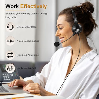 Callez RJ9 Yealink Phone Headset with Microphone Noise Cancelling | Office Telephone Headset Works with Yealink T20P T21P T26P T23G T46S T48S T53W T54W Avaya 1608 9608 9611 Grandstream Phones
