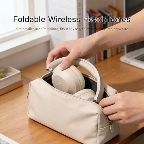 Wireless Over-Ear Headphones, Noise Cancelling Bluetooth Headphones with Microphone, Bluetooth 5.3, Foldable Lightweight Headset for Airplane Travel Home Office, White - color: White