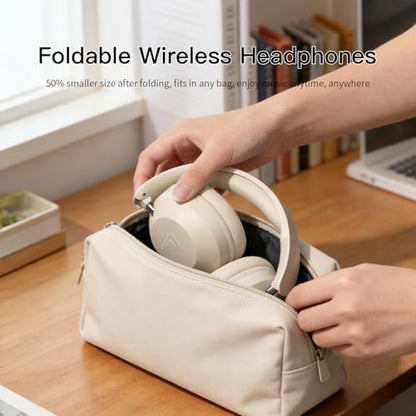 Wireless Over-Ear Headphones, Noise Cancelling Bluetooth Headphones with Microphone, Bluetooth 5.3, Foldable Lightweight Headset for Airplane Travel Home Office, White - color: White