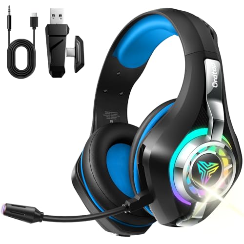 2.4GHz Wireless Gaming Headsets for PS5/PS4/PC/Switch/Xbox, RGB Noise Cancelling Over-Ear Headphones with 7.1 Surround Sound, 40mm Drivers, 276g ultraligero, Memory Foam, 45H Gaming Headphones 2025 - color: Black Blue