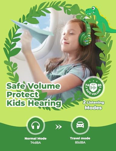 iClever BTH12 Kids Bluetooth Headphones 85H Playtime with LED Lights Travel - color: C-Green