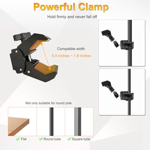 Mic Crab Clamp Microphone Mount, Desk Pipe Pole Clamp Mic Mount with Dual Ball Head Adjustment 1/4" to 5/8" Thread, Fits Mic Stand, Drum Stand, Desktop Shelf