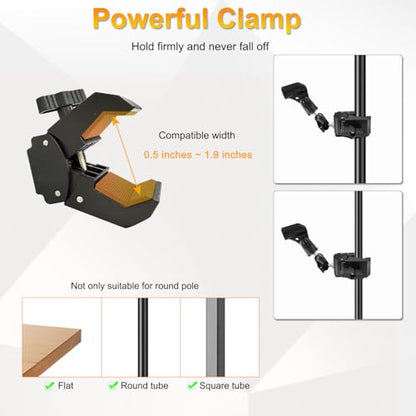 Mic Crab Clamp Microphone Mount, Desk Pipe Pole Clamp Mic Mount with Dual Ball Head Adjustment 1/4" to 5/8" Thread, Fits Mic Stand, Drum Stand, Desktop Shelf