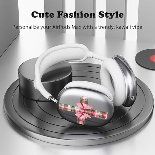 for AirPods Max Headphones Christmas Ear Covers for AirPods Max 2 | Checkered Bow Clear Ear Cups Cover | White Silicone Ear Pad Case Headband Cover for Apple AirPods Max 2/1 (2026/2024/2020) - color: Bow/White