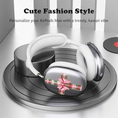 for AirPods Max Headphones Christmas Ear Covers for AirPods Max 2 | Checkered Bow Clear Ear Cups Cover | White Silicone Ear Pad Case Headband Cover for Apple AirPods Max 2/1 (2026/2024/2020) - color: Bow/White