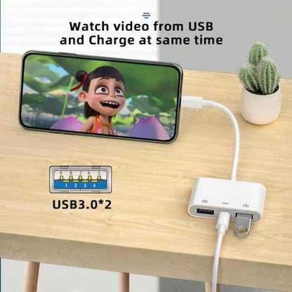 CY Type C USB-C to Dual Type-A USB3.0 Female with PD Power Charge Adapter Compatible with Laptop Tablet Phone - style: USB*2+PD
