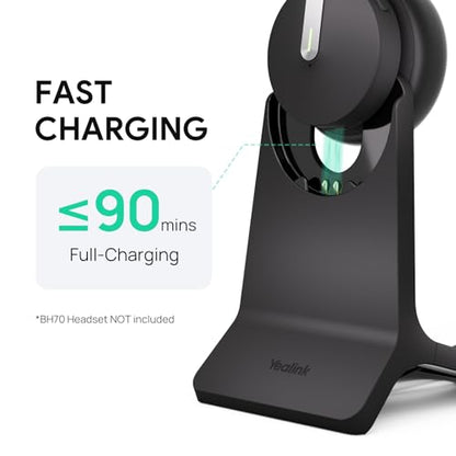 Yealink BH70 Mono Wireless Headset with Charging Stand, Teams Certified Bluetooth Headphone with Mic for Work, up to 35h Talk Time, 91g All-Day Comfort Perfect for Open Office Hybrid Work