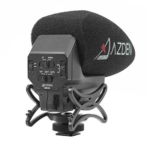 Azden SMX-30 Stereo/Mono Switchable Video Microphone | Swiveling Shock-Mount, Isolating Shock Mount, Recording a musical performance but want to tighten up the center image - style: SMX-30