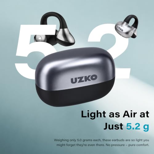Clip-On Earbuds,Three Audio Modes,Bluetooth 6.0 Wireless Earbuds | IPX5 Waterproof,40H Playtime,Fast Charging,Lightweight Design,Comfort Fit for Small Ears,Sports and Glasses Wearers,Black