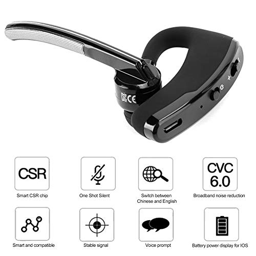 ciciglow Single-Ear Bluetooth Headset,V8 Business Bluetooth Headset,Smart Noise-Cancelling Hands- Stereo Headset,with Voice-Activated Microphone,Suitable for Work Driving,Etc.