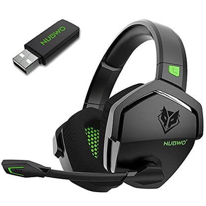 NUBWO G06 Dual Wireless Gaming Headset with Microphone for PS5, PS4, PC - 23ms Low Latency Audio - 100-Hour of Playtime - 50mm Drivers (Black-Green) - color: Black-Green