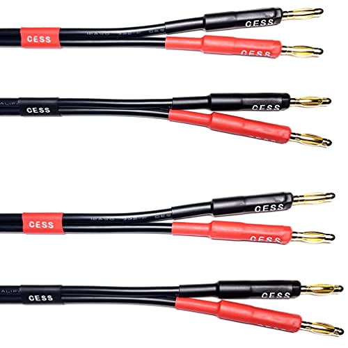 CNCESS CESS-037-6f Banana Plug Male to Male Speaker Cable 12 Gauge 680 Strand Count Silicone Soft Wire, 2 Cables (6 FEET) - size: 6 FEET