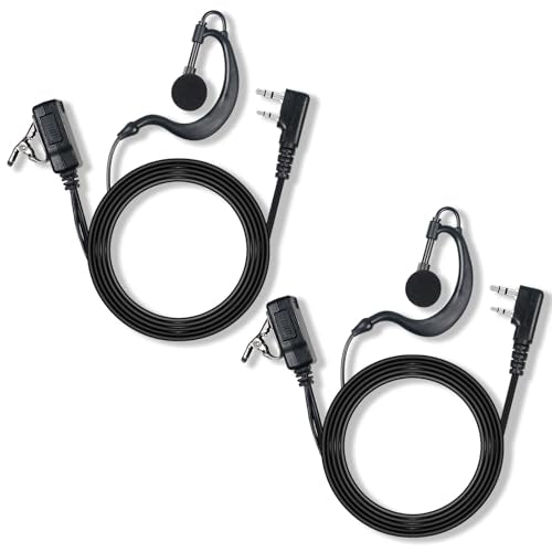 Walkie Talkie Earpiece with Mic PTT 2 Pin G Shape Headset Ear Piece, 2 Pack | Radio Earpiece Compatible with Baofeng UV-5R BF-888S Retevis H-777 RT21 RT22 Arcshell AR-5 Kenwood 2 Way Radio