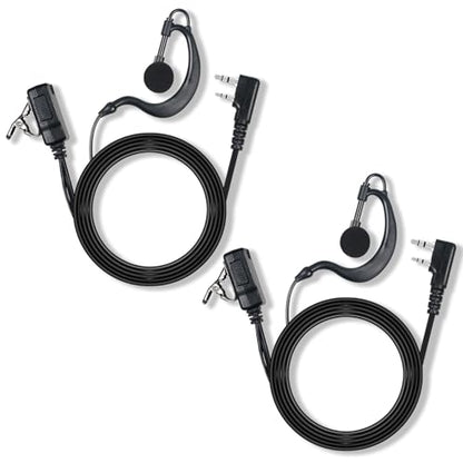 Walkie Talkie Earpiece with Mic PTT 2 Pin G Shape Headset Ear Piece, 2 Pack | Radio Earpiece Compatible with Baofeng UV-5R BF-888S Retevis H-777 RT21 RT22 Arcshell AR-5 Kenwood 2 Way Radio