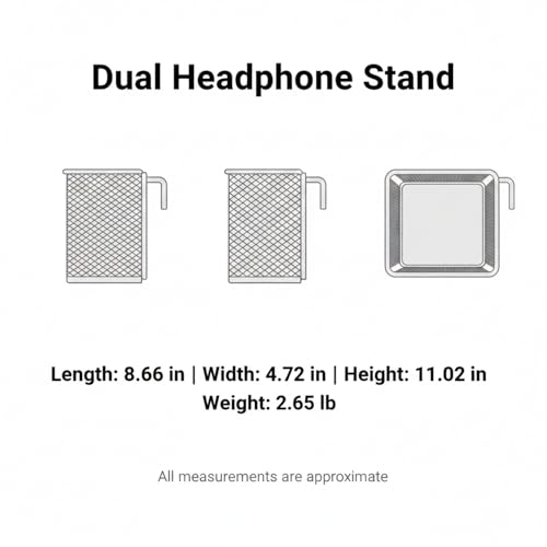 Dual Headphone Stand for Desk, Heavy Duty Iron Holder for 2 Headsets, Vertical Gaming & Office Organizer, Black Metal Rack (8.7 x 4.7 x 11 in)