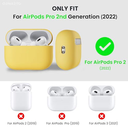 ORNARTO for AirPods Pro 2 Case, Hybrid Silicone, Yellow | Hybrid Silicone Rubber, Front LED Visible, Wireless Charging, Skin-Friendly Soft Touch, Anti-Scratch, Detachable Lanyard - color: Yellow