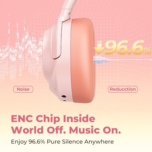 Active Noise Cancelling Headphones, Upgraded Wireless Bluetooth Headphones Over Ear with ENC Mic, HiFi Stereo Deep Bass, Noise Canceling Headphones Lightweight, BT 5.4, for Travel/Office/Home, Pcs - color: Pink
