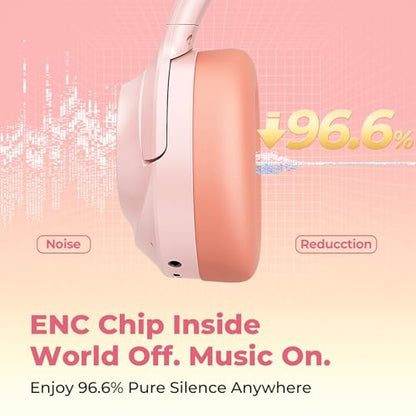 Active Noise Cancelling Headphones, Upgraded Wireless Bluetooth Headphones Over Ear with ENC Mic, HiFi Stereo Deep Bass, Noise Canceling Headphones Lightweight, BT 5.4, for Travel/Office/Home, Pcs - color: Pink