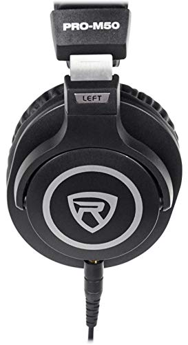 Rockville PRO-M50 Closed-Back Studio Headphones with Detachable Coil Cable | 40mm Neodymium Drivers, 32 Ohm, Over-Ear, Includes Hard Leather Case, Extra Ear Pad, Gold Plated 1/4" Adapter, OFC Cable - color: Black