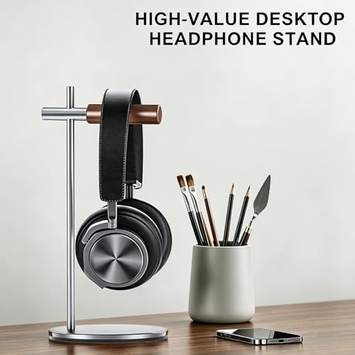Oak Headphone Stand, Wood Headset Stand for Desk, Universal Holder for Airpods max, Bose, Beats, Gaming, Apple Vision Pro, VR Display Stand (Silver) - color: Silver