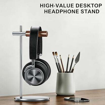 Oak Headphone Stand, Wood Headset Stand for Desk, Universal Holder for Airpods max, Bose, Beats, Gaming, Apple Vision Pro, VR Display Stand (Silver) - color: Silver