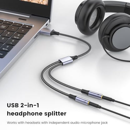 MOSWAG USB Audio Adapter External Sound Card Stereo Cable with Dual TRS 3-Pole 3.5mm Headphone and Microphone Jacks USB to Dual 3.5mm Audio Jack Adapter Cable for Windows Mac PC Laptops