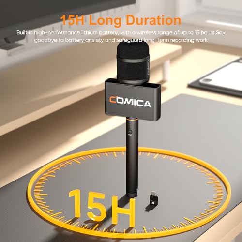 COMICA Revo S Wireless Handheld Microphone for iPhone17/16 Android Phone PC | Professional Interview Microphone with Plug & Play, Noise Reduction, Reporter Mic for Content Creators Speech Podcast Vlog