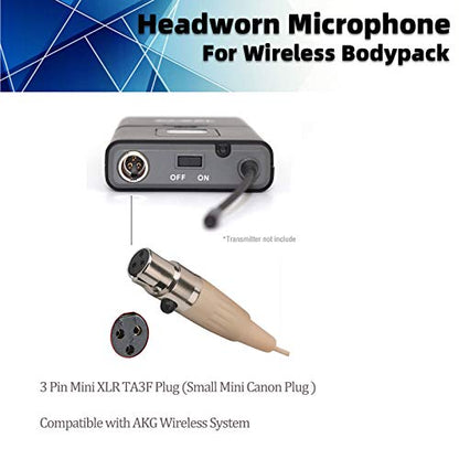 Microphone Headset Discreet Headworn Earset Over Ear Hanging Mic Compatible with AKG Wireless System Bodypack Transmitter, Ideal for Lectures, Live Performance, Theater, Podcasts – Beige