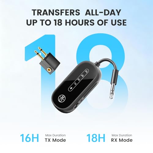 Dual Link Airplane Bluetooth 5.4 Transmitter & Receiver 2-in-1 Bluetooth Adapter Airplane Travel Essentials Wireless Receiver 3.5MM AUX Jack Adapter on TV/Flight/Gym/Car Stereo