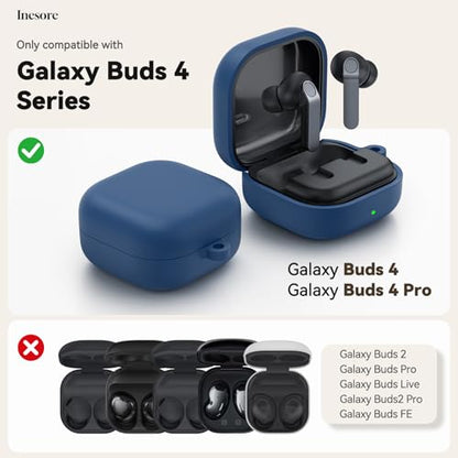 Inesore for Galaxy Buds 4 Pro & Galaxy Buds 4 Case (Navy Blue) | Skin Friendly Silicone Material, with A Multifunctional Cleaning Pen Tool and Keychain, Scratch Resistant, Slip Resistant - color: Navy Blue