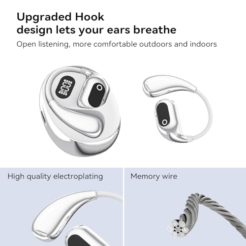 Open Ear Headphones Wireless Bluetooth 5.4, OWS Earphones Wireless Earbuds with Earhooks and Mic, IPX5 Waterproof, 64H Range, Out of Ear Earbuds for Sports Running Workout Driving (White) - color: White
