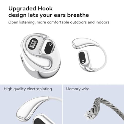 Open Ear Headphones Wireless Bluetooth 5.4, OWS Earphones Wireless Earbuds with Earhooks and Mic, IPX5 Waterproof, 64H Range, Out of Ear Earbuds for Sports Running Workout Driving (White) - color: White