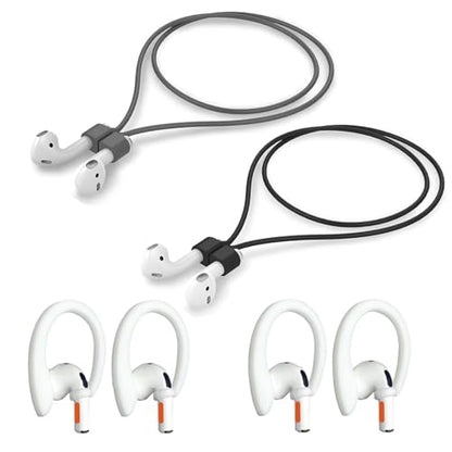 Magnetic Anti-Lost Straps Compatible with AirPods 1st to 4th Generation and AirPods Pro 1st to 4th Generation, with 2 Additional Pairs of Ear Hooks (Black Grey) - color: Black Grey