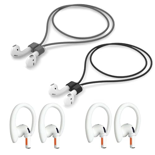 Magnetic Anti-Lost Straps Compatible with AirPods 1st to 4th Generation and AirPods Pro 1st to 4th Generation, with 2 Additional Pairs of Ear Hooks (Black Grey) - color: Black Grey